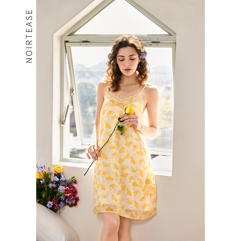 NoirTease奈黎诗睡衣女夏薄款柔软印花丝质睡裙公主风纯欲吊
