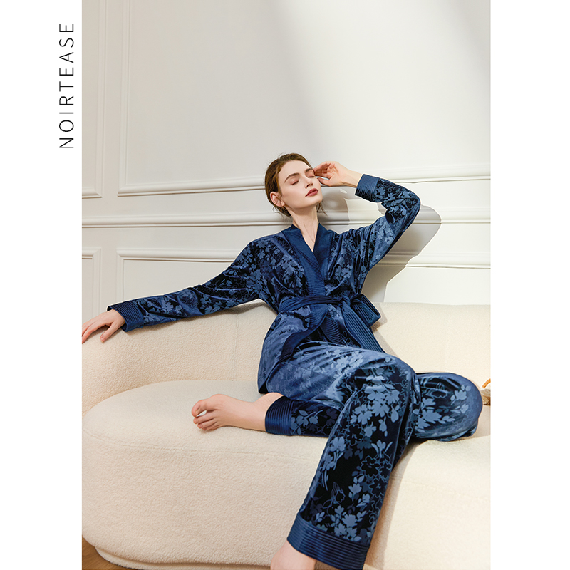 女士丝绒印花睡衣家居服春秋季
