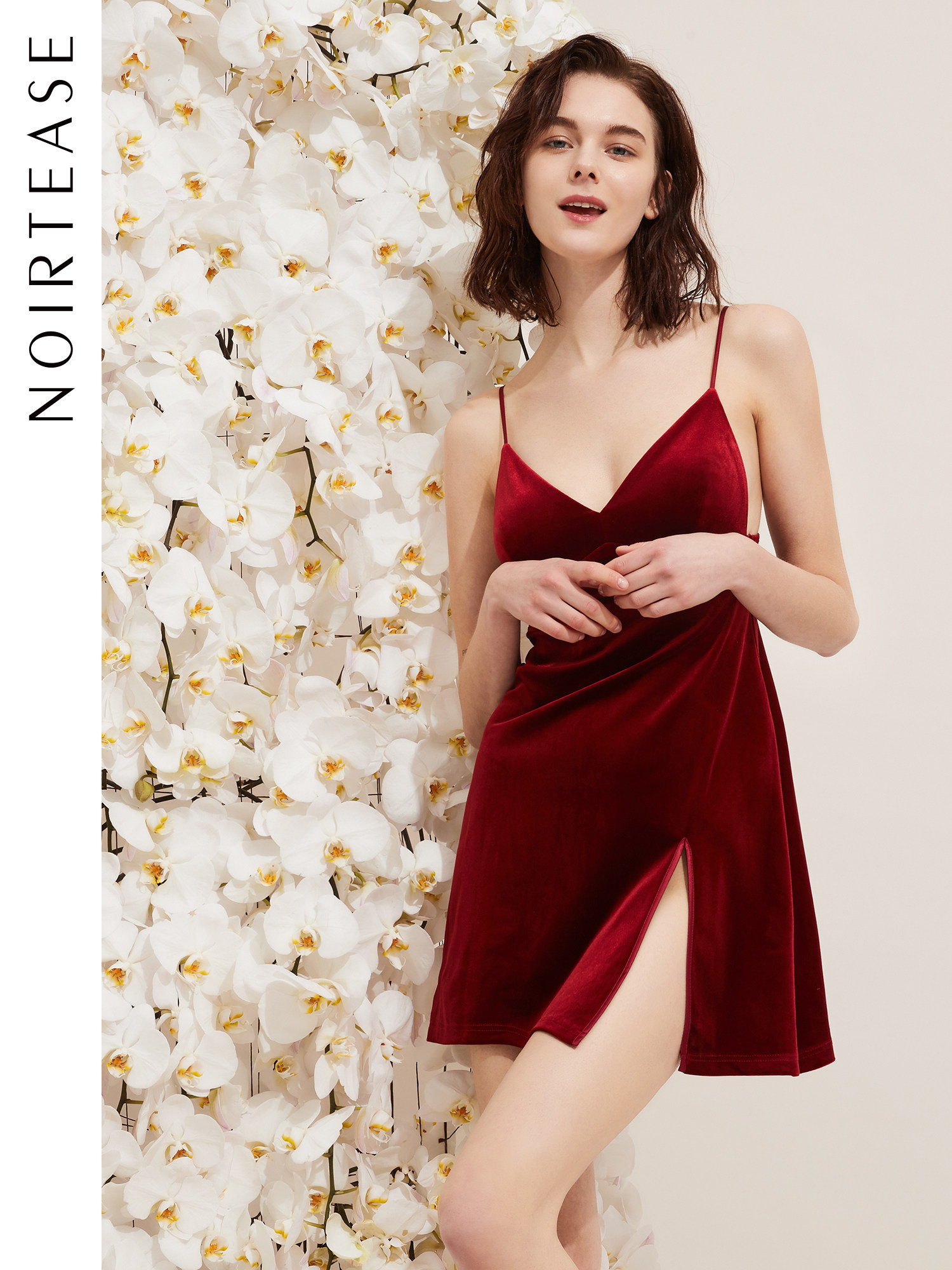 NoirTease性感女士丝绒吊带睡裙春秋薄款聚拢睡衣打底家居服女秋