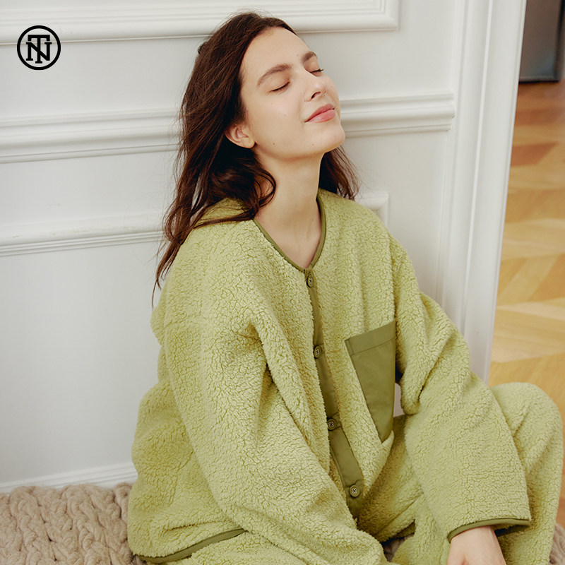 NoirTease奈黎诗秋冬加绒加厚睡衣女士泰迪绒圆领家居服两件