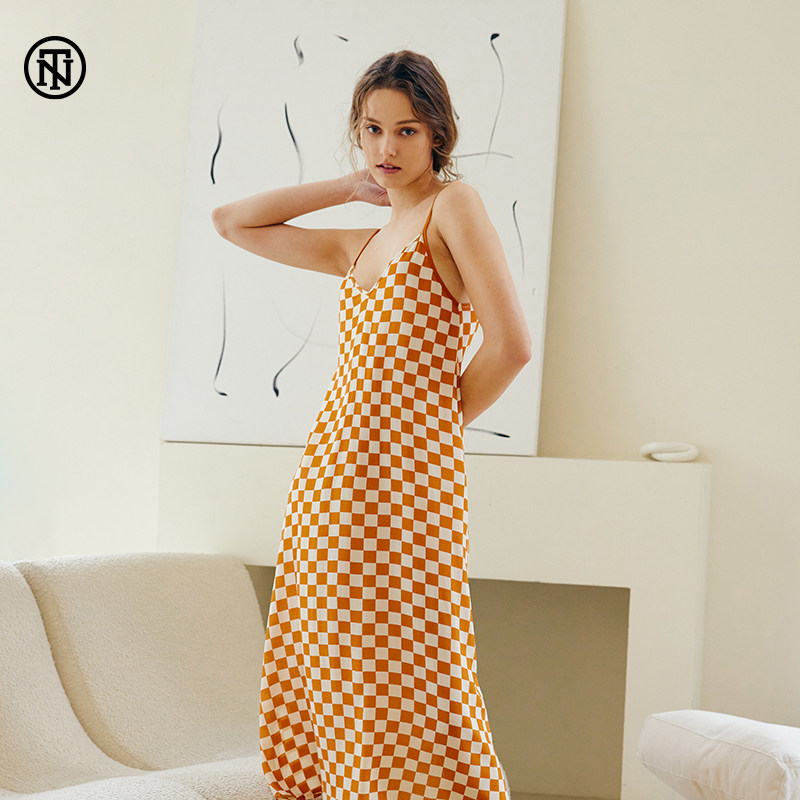 NoirTease奈黎诗夏季性感薄款睡裙女印花人棉复古风吊带打底