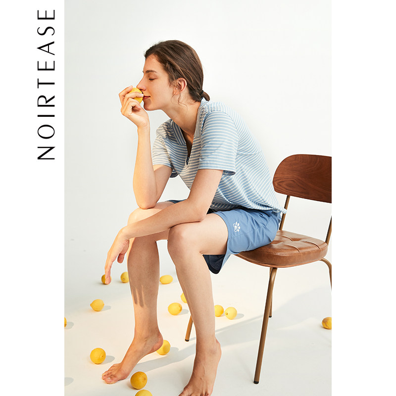 NoirTease奈黎诗全棉夏季女薄款纯棉短袖休闲睡衣家居服两件