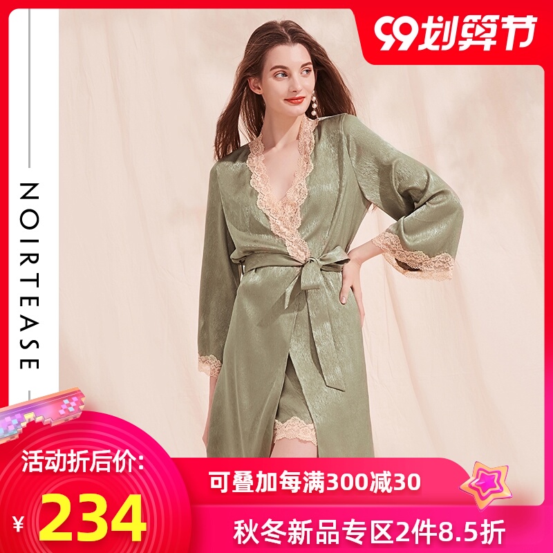 NT奢华蕾丝刺绣女士睡袍浴袍性感春秋薄款新娘晨袍睡衣家居服女夏