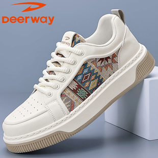 德尔惠男鞋2025新款国潮低帮印花板鞋男春季男款舒适透气刺绣布面