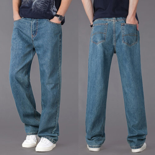 秋季宽松牛仔裤男大码阔腿长裤子