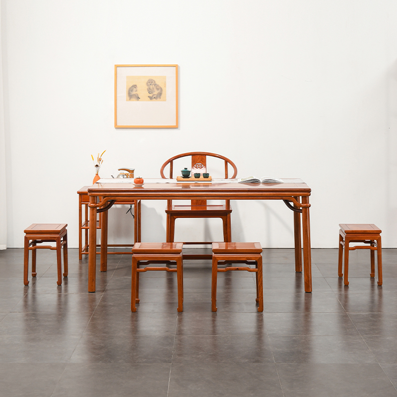 缅甸花梨木茶桌红木功夫茶几中式大长书桌全大果紫檀干泡茶台家用