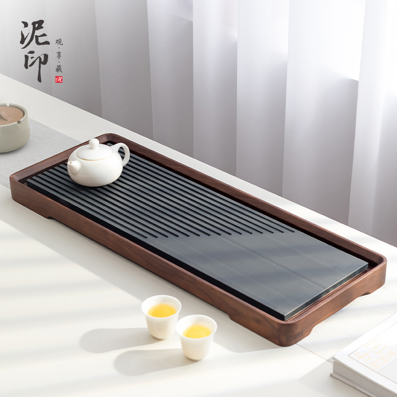 泥印简约皇庭玉胡桃木排水茶盘