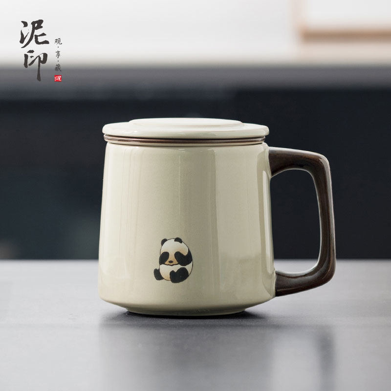 马克杯陶瓷带盖情侣定制熊猫伴手礼办公室水杯茶水分离家用泡茶杯属于什么档次？