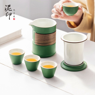 旅行茶具套装 泥印熊猫功夫户外泡茶便携式 快客杯随身露营一壶四杯
