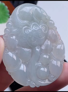 57.3-45.2-52mm,水润   冰透连年有余吊坠，天然翡翠A货aaa6724十