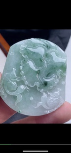 56.8-49.5-6.5mm,水润  飘花连年有余吊坠，天然翡翠A货aaa6731二