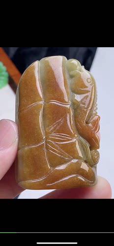 55.3-37.5-11.3mm,水润黄翡巧雕竹节吊坠，天然翡翠A货aaa6727八