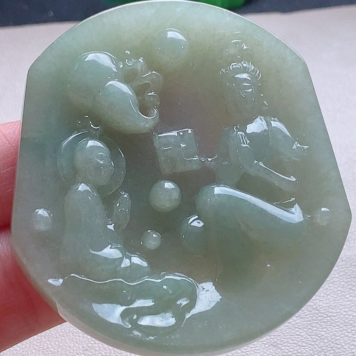 四会翡翠 水润精雕老坑种A货翡翠 观音挂件带证书