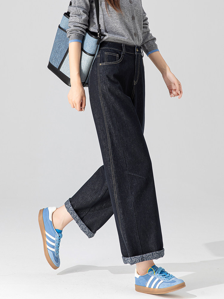 高端丹宁蓝牛仔裤女2025秋季新款阔腿裤宽松不掉色裤子九分直筒裤,女装/女士精品,牛仔裤,淘宝优惠券,粉丝福利购,淘宝优惠卷