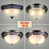 阳台走廊灯餐厅铁艺卧室灯玄关玻璃复古欧式 美式 吸顶灯圆形 灯具