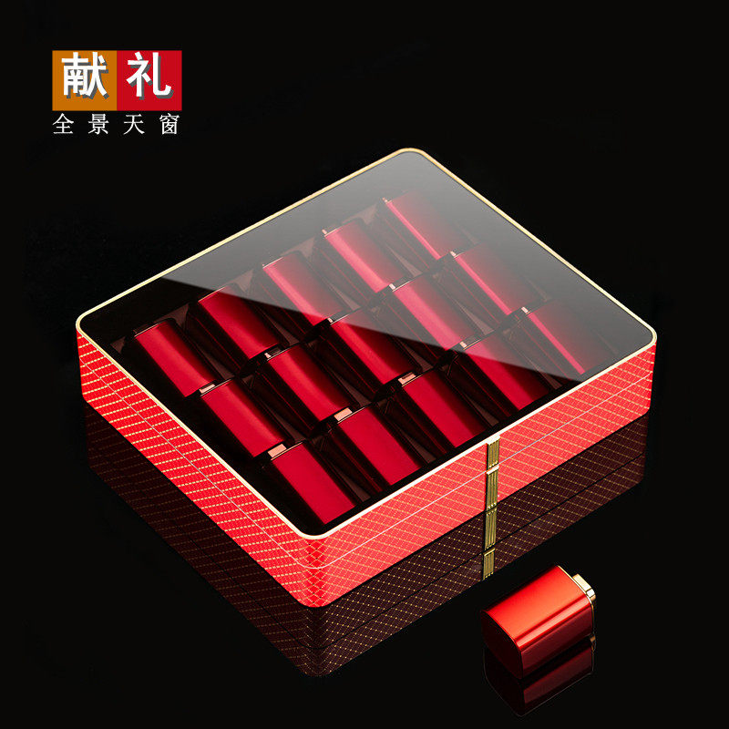 年度新款茶叶盒高端全景天窗设计15小罐茶包装罐装茶皮盒厂家直销