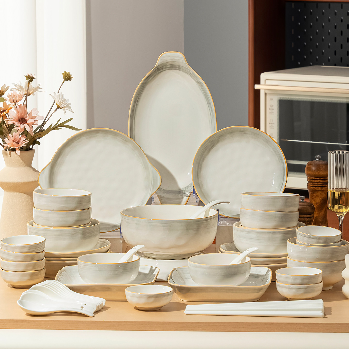 高级感碗碟套装家用2026高颜值简约餐具简约陶瓷碗盘碗筷乔迁碗具