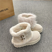 毛毛棉鞋 可拆卸费尔岛厚底加绒加厚雪地靴女2025冬季 新款 保暖靴子