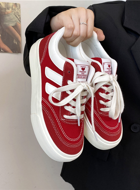 易少年 韩版复古帆布鞋女ins超火百搭休闲板鞋港风小众设计运动鞋