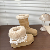 2025雪花刺绣中高筒雪地靴百搭时尚 两穿可拆卸加绒保暖韩版 毛毛靴