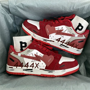 新款 男ins超火百搭运动休闲小白鞋 潮 情侣小众红色滑板鞋 2022冬季