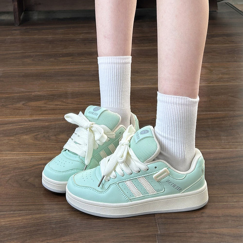 易少年 薄荷绿面包鞋女ins潮2025冬季新款百搭运动板鞋休闲小白鞋