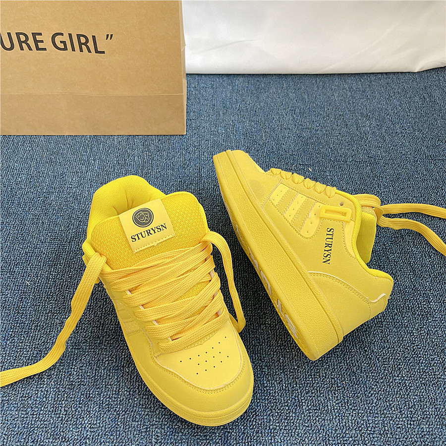 港风原创男鞋黄色面包鞋ins潮2025冬季新款小白鞋百搭休闲板鞋女,流行男鞋,休闲板鞋,淘宝优惠券,粉丝福利购,淘宝优惠卷