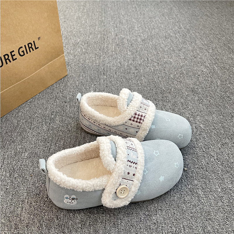 易少年 一脚蹬外穿毛毛勃肯鞋2025冬季新款加绒魔术贴棉鞋平底鞋