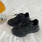 女ins超火百搭显脚小运动休闲鞋 易少年 港风黑色老爹鞋 子男潮2025