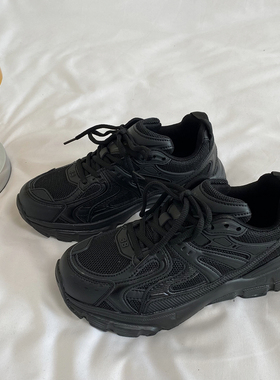 易少年 港风黑色老爹鞋女ins超火百搭显脚小运动休闲鞋子男潮2025