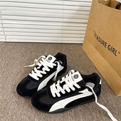 网面情侣运动休闲鞋 新款 子男 女ins潮2026春季 港风黑色赛车德训鞋