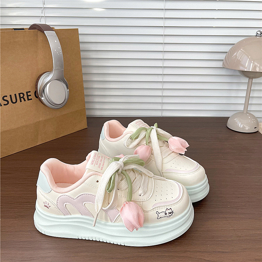 易少年 厚底增高小花小清新板鞋2026春季新款百搭学生小白鞋女ins,女鞋,休闲板鞋,淘宝优惠券,粉丝福利购,淘宝优惠卷