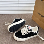 学生休闲运动鞋 港风女鞋 女2025冬季 新款 黑色爆款 复古小众面包板鞋