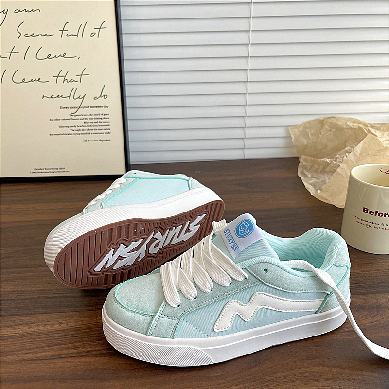 易少年 湖绿色板鞋女ins潮2025冬季新款学生帆布鞋百搭运动休闲鞋