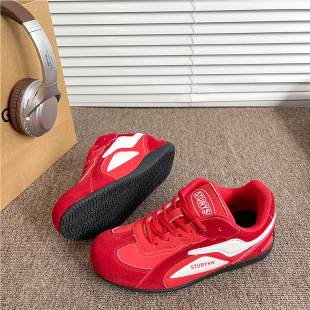 红色复古运动休闲德训鞋 情侣赛车鞋 新款 男潮2026春季 女 平底阿甘鞋
