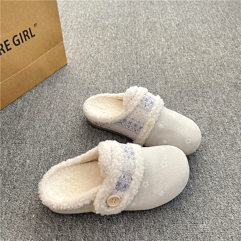 易少年 一脚蹬外穿毛毛勃肯鞋女2025冬季新款加绒魔术贴保暖棉鞋