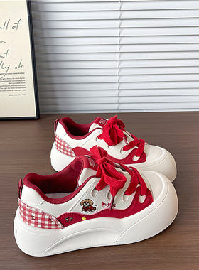 易少年 厚底增高红色板鞋女ins潮2026春季新款百搭运动休闲小白鞋