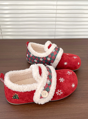 红色魔术贴加绒棉鞋勃肯鞋女2025冬季新款复古百搭二棉鞋保暖板鞋