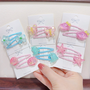 儿童海洋贝壳猫花朵亮晶晶滴油闪粉发夹可爱对夹刘海发夹发卡bb夹