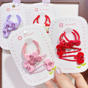 皮筋+发夹 亮晶晶蝴蝶结猫咪水滴发夹儿童刘海发卡bb夹小皮筋头绳