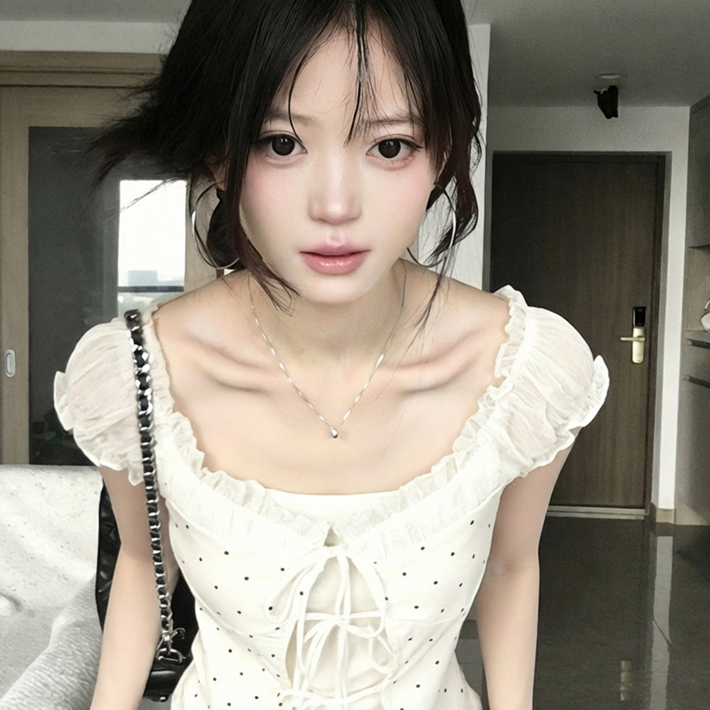 韩系温柔风假两件波点泡