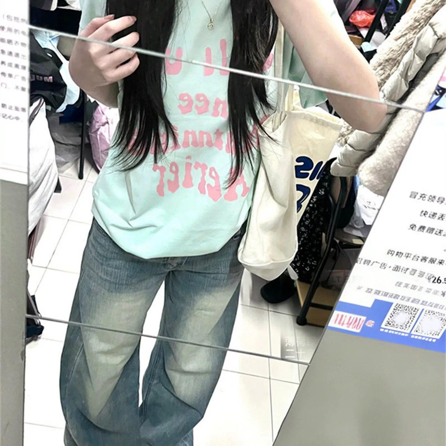 日系粉色字母印花短袖T恤