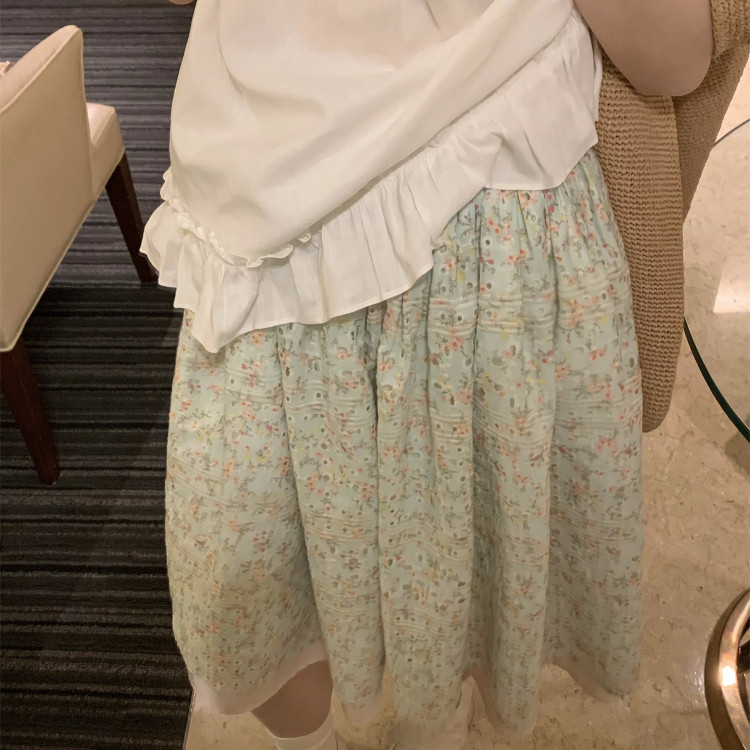 TheDouerr  糖渍青梨碎花刺绣拼色松紧腰半裙