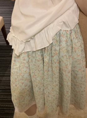 TheDouerr  糖渍青梨碎花刺绣拼色松紧腰半裙
