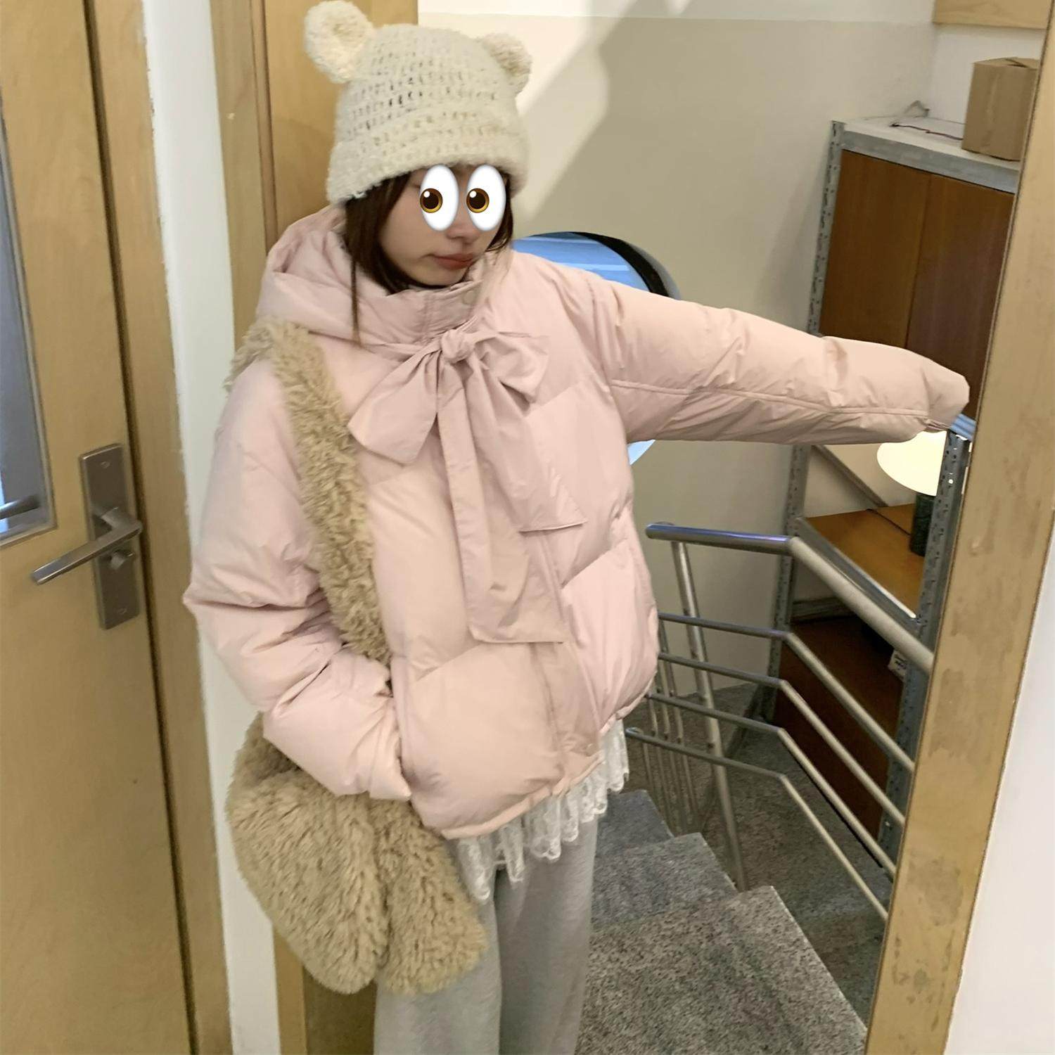 【TheDouerr 11.9 20:00】蝴蝶结飘带粉色少女短款羽绒服90白鸭绒,女装/女士精品,羽绒服,淘宝优惠券,粉丝福利购,淘宝优惠卷