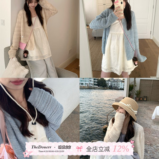 TheDouerr 暖阳海风圆领马海毛蓝杏两色针织开衫长袖