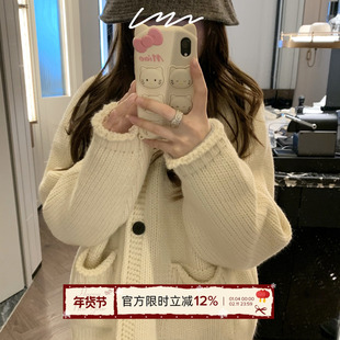 TheDouerr 温暖感粗针棒线米白针织毛衣外套