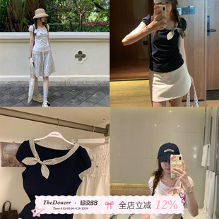 TheDouerr 兔耳朵乖巧感短袖T恤三色入夏季修身正肩上衣显瘦