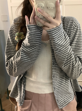 TheDouerr  du家敲chic条纹波点双层特殊针织圆领开衫
