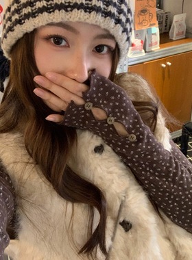 TheDouerr 咖啡碎花纽扣设计半高领打底针织T恤打底衫修身显瘦